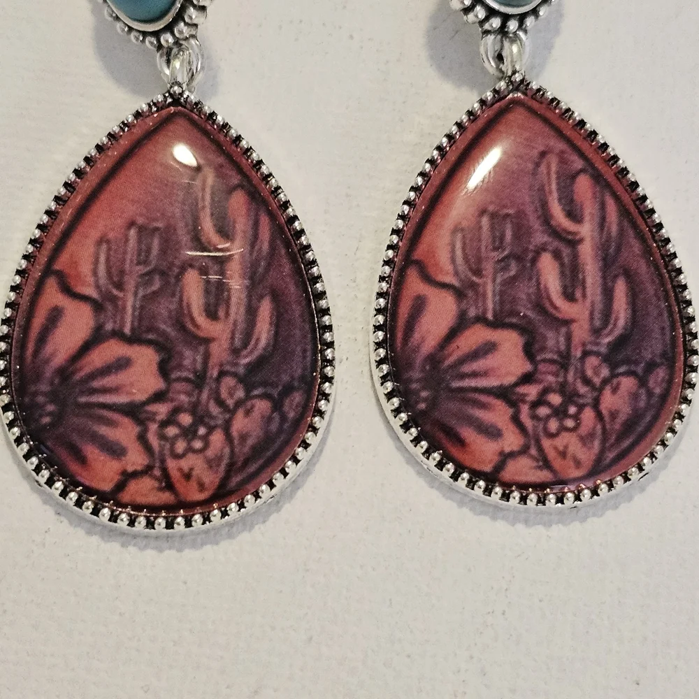 Western Vintage Teardrop Earrings with Blue and Brown Accents